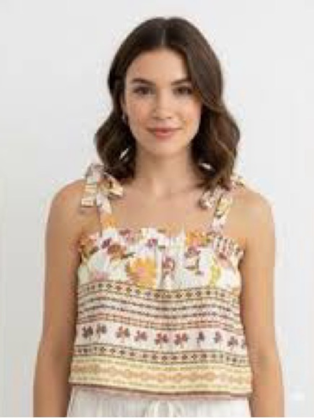 Good Luck Gem Linen Blend Crop Babydoll Tie Shoulder Top NWT Small